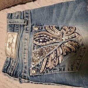 Miss Me Light Blue Jeans with Silver Sequin Design